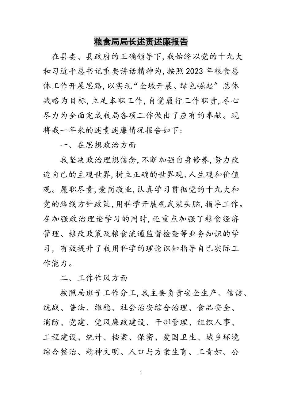 2023年粮食局局长述责述廉报告范文.doc_第1页