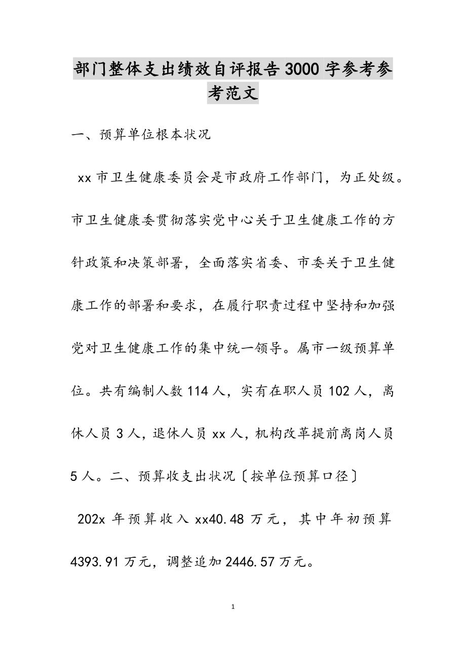 2023年部门整体支出绩效自评报告3000字.doc_第1页