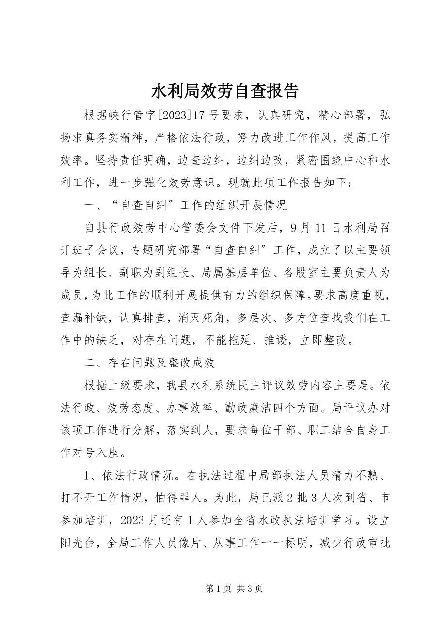 2023年水利局服务自查报告.docx_第1页