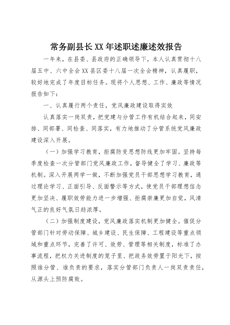 2023年常务副县长某年述职述廉述效报告新编.docx_第1页