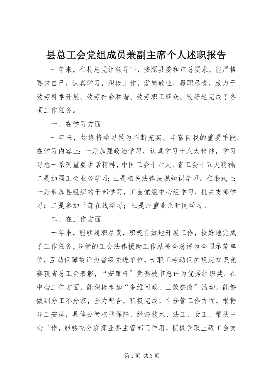 2023年县总工会党组成员兼副主席个人述职报告.docx_第1页