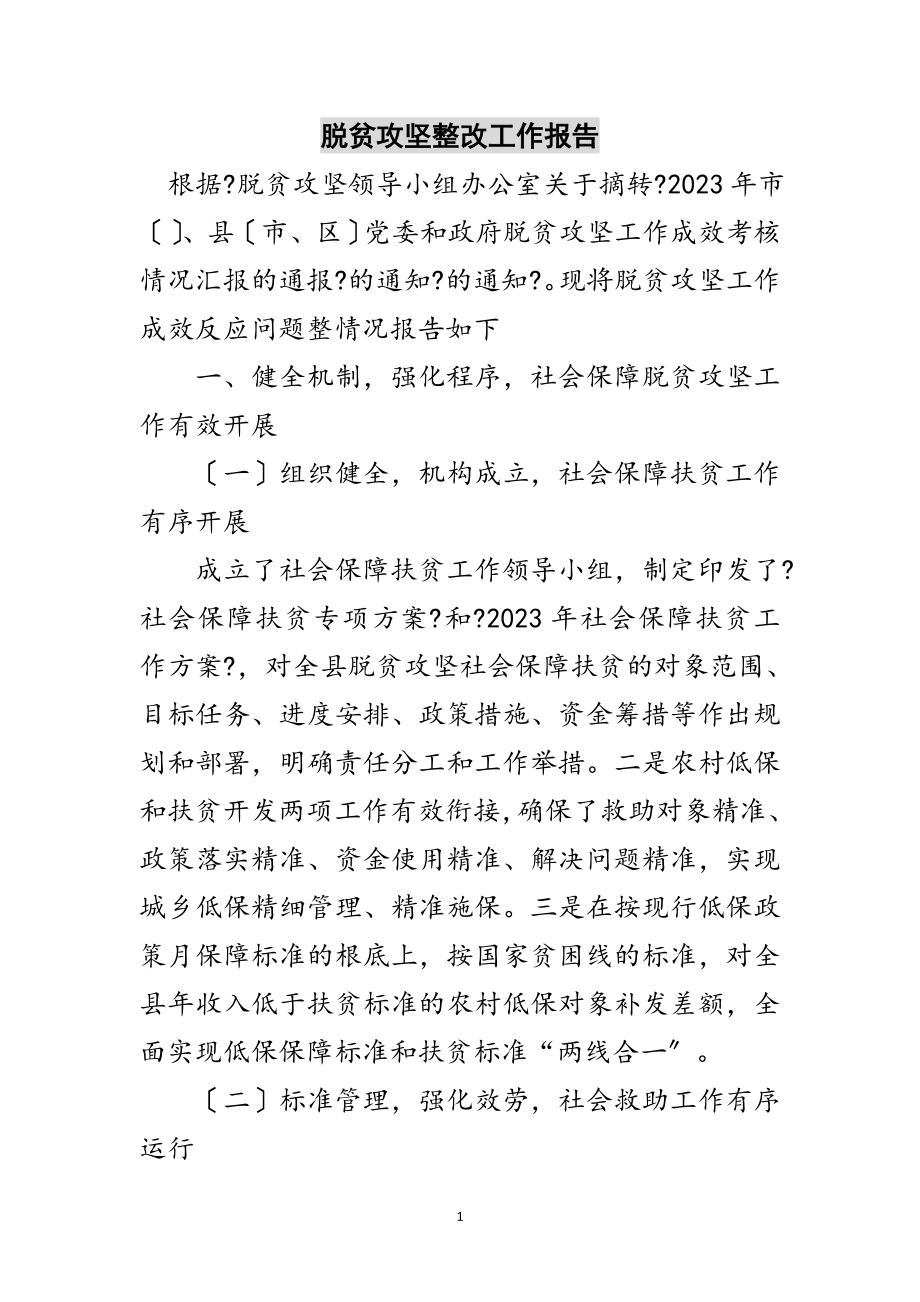 2023年脱贫攻坚整改工作报告范文.doc_第1页