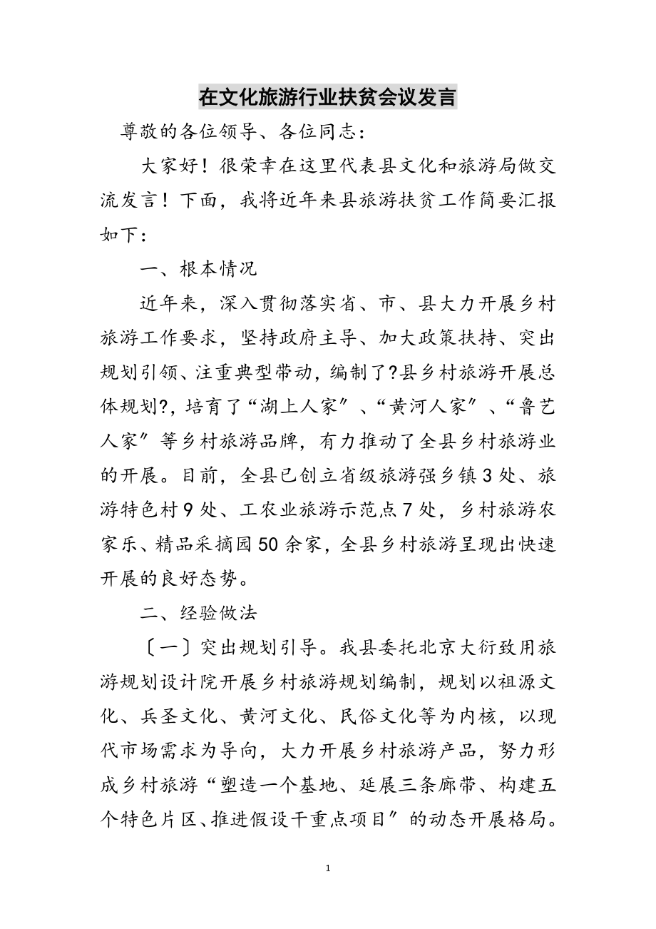 2023年在文化旅游行业扶贫会议发言范文.doc_第1页