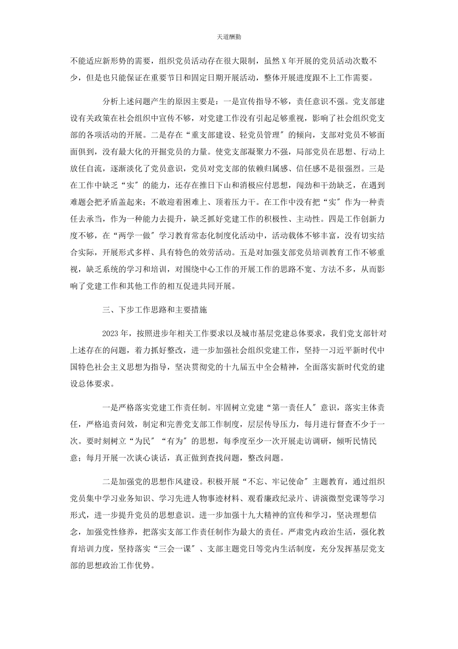 2023年社会组织党支部书记抓基层党建工作述职报告范文.docx_第3页