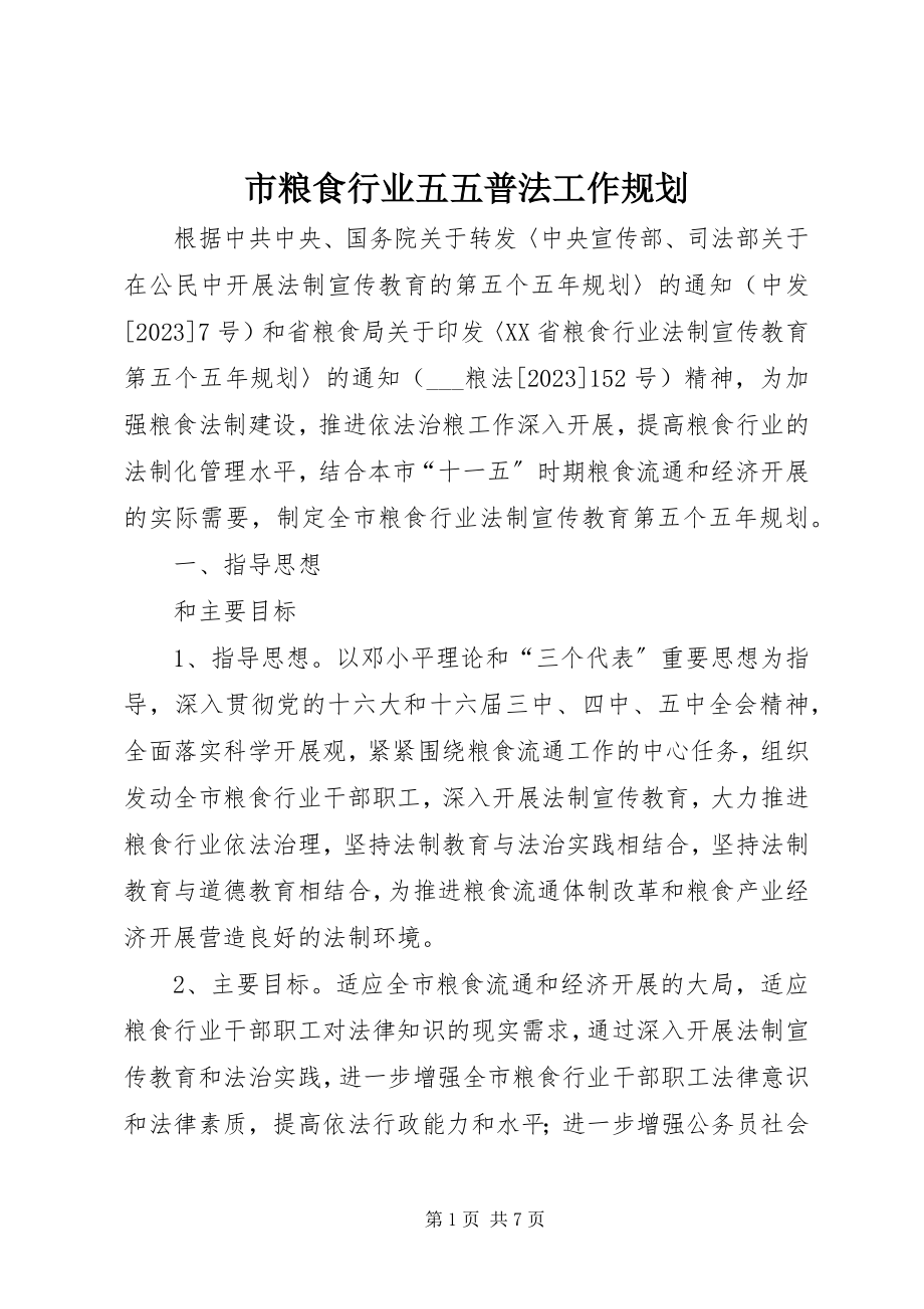 2023年市粮食行业五五普法工作规划.docx_第1页