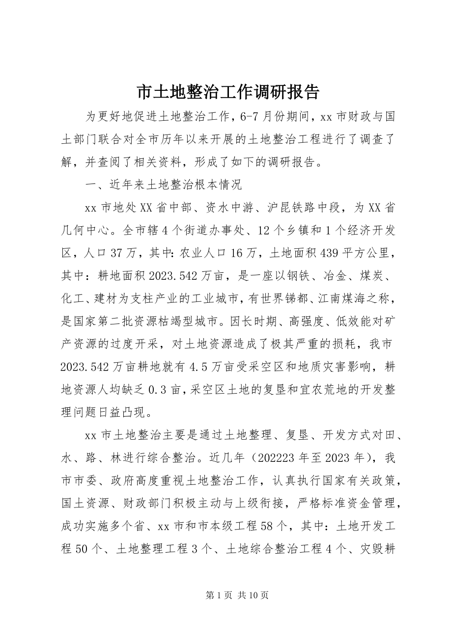 2023年市土地整治工作调研报告.docx_第1页