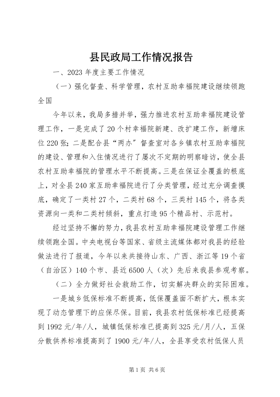 2023年县民政局工作情况报告.docx_第1页