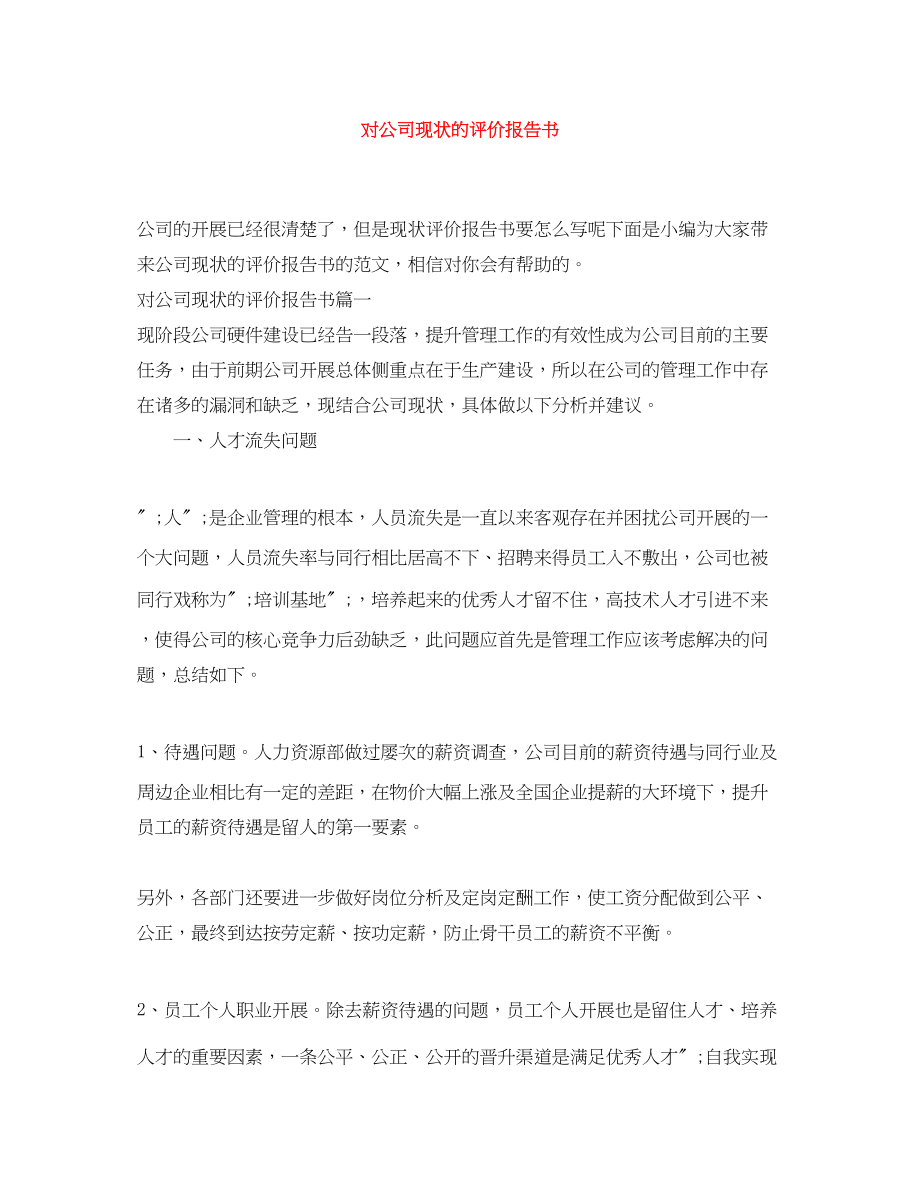 2023年对公司现状的评价报告书.docx_第1页