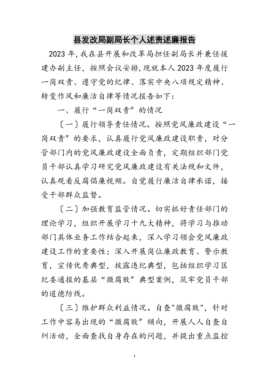 2023年县发改局副局长个人述责述廉报告范文.doc_第1页