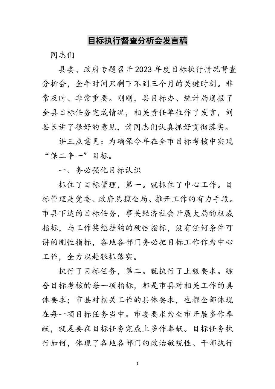 2023年目标执行督查分析会发言稿范文.doc_第1页