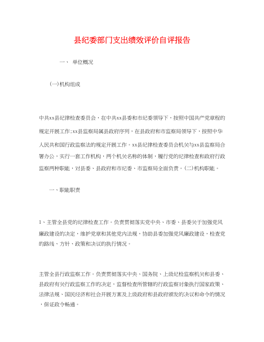 2023年县纪委部门支出绩效评价自评报告.docx_第1页