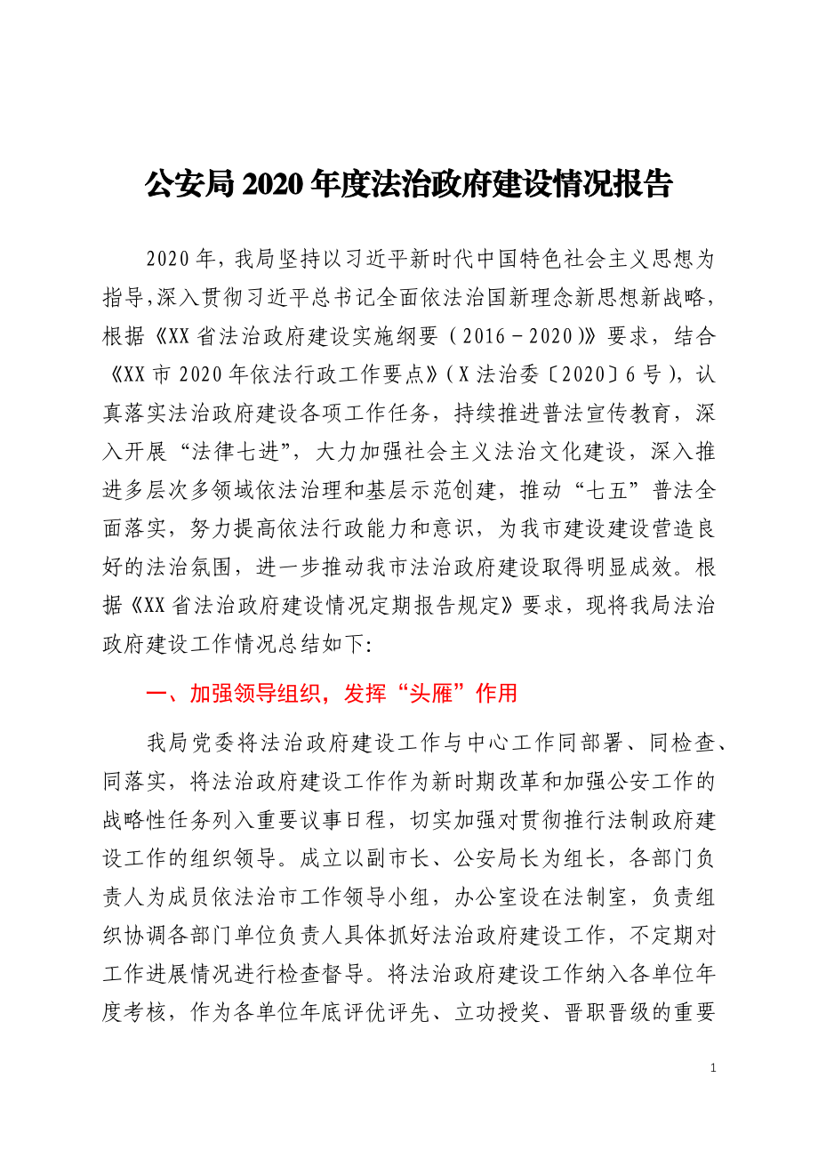 公安局2020年度法治政府建设情况报告.docx_第1页