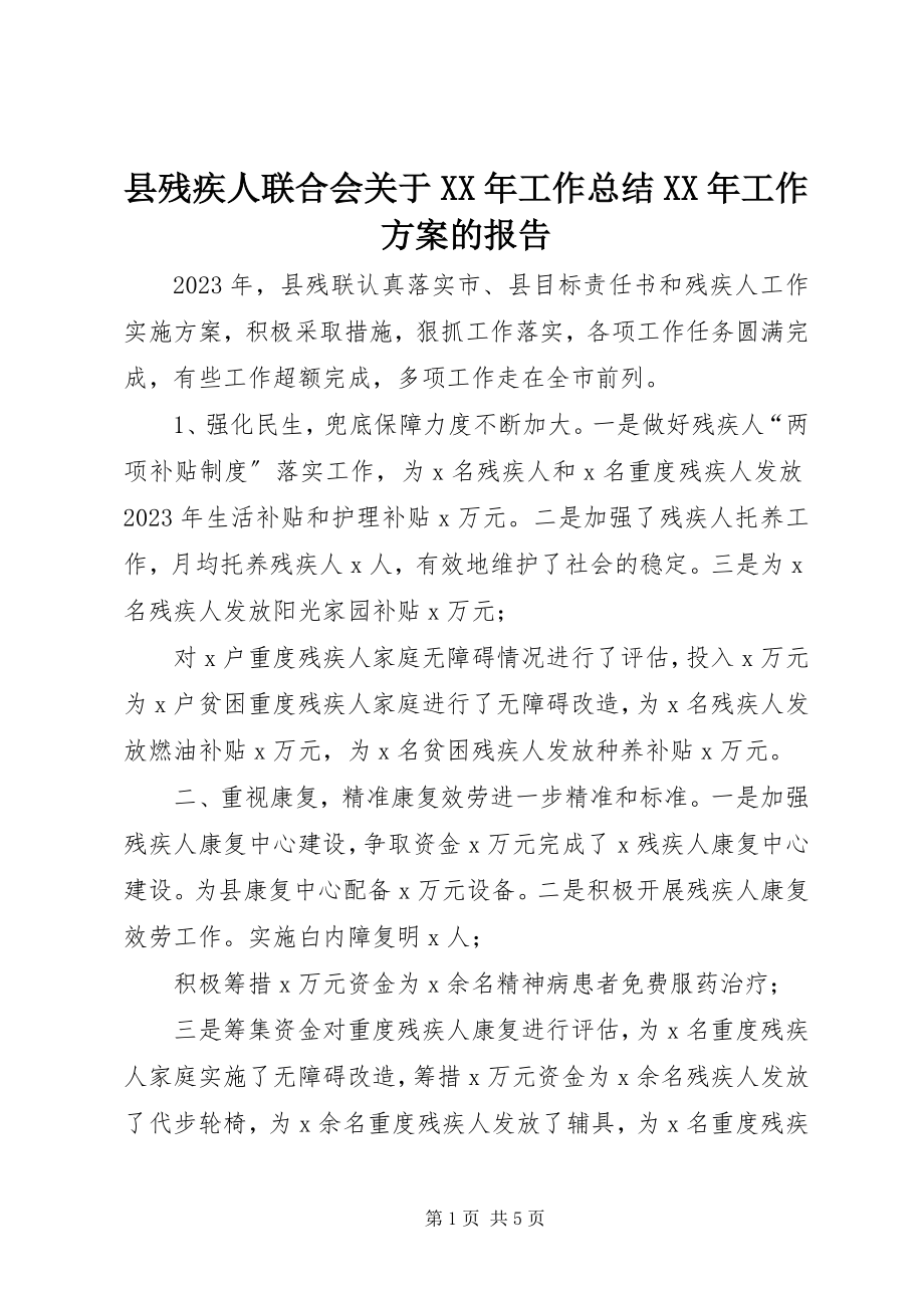 2023年县残疾人联合会关于工作总结工作计划的报告.docx_第1页