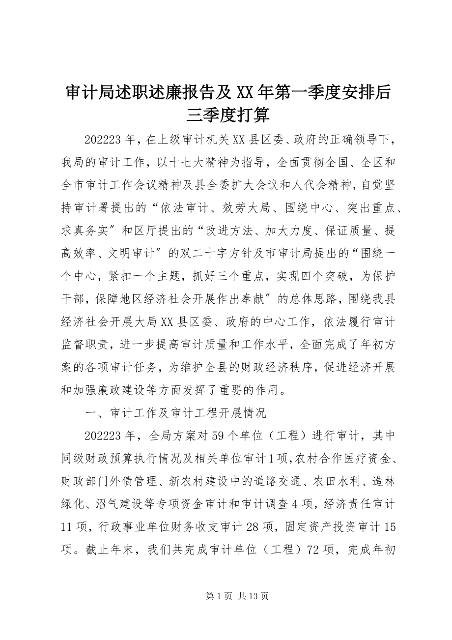 2023年审计局述职述廉报告及第一季度安排后三季度打算2.docx_第1页