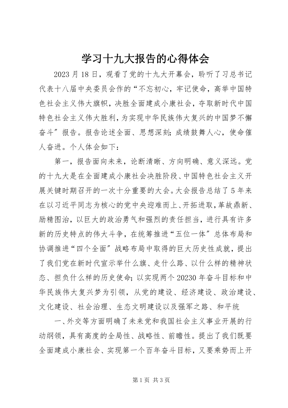 2023年学习十九大报告的心得体会.docx_第1页