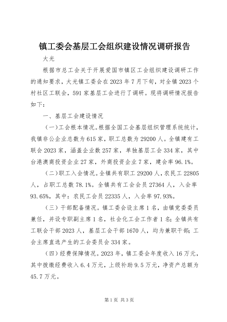 2023年镇工委会基层工会组织建设情况调研报告.docx_第1页