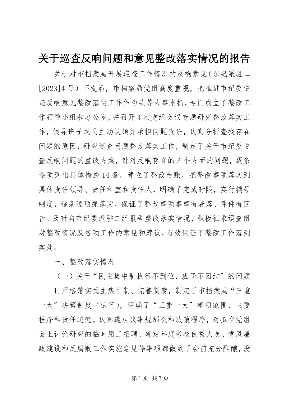 2023年巡查反馈问题和意见整改落实情况的报告.docx_第1页