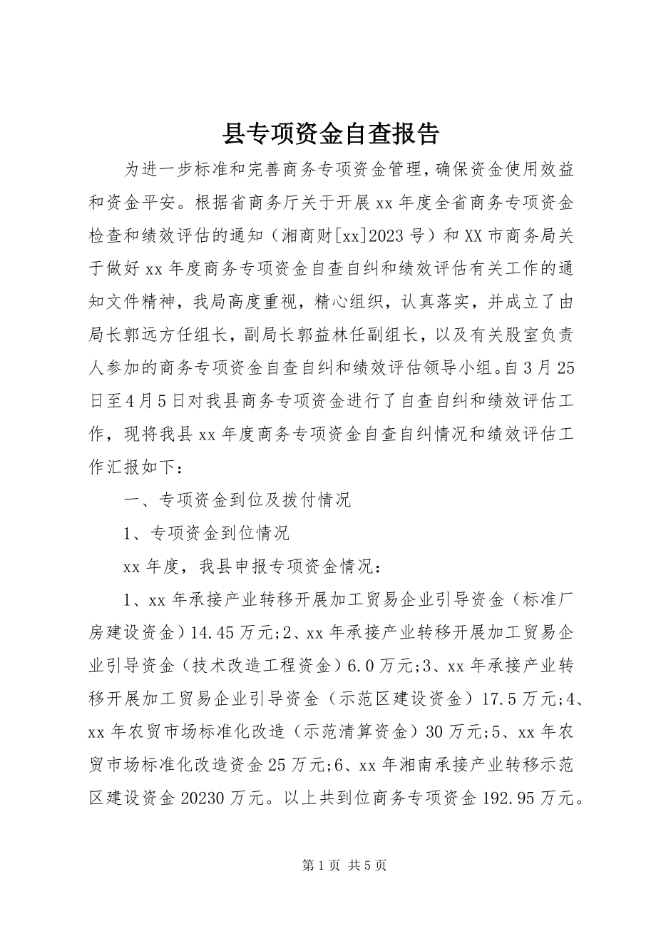 2023年县专项资金自查报告.docx_第1页