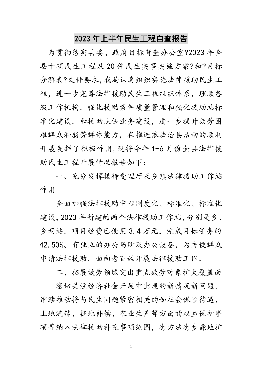 2023年年上半年民生工程自查报告范文.doc_第1页