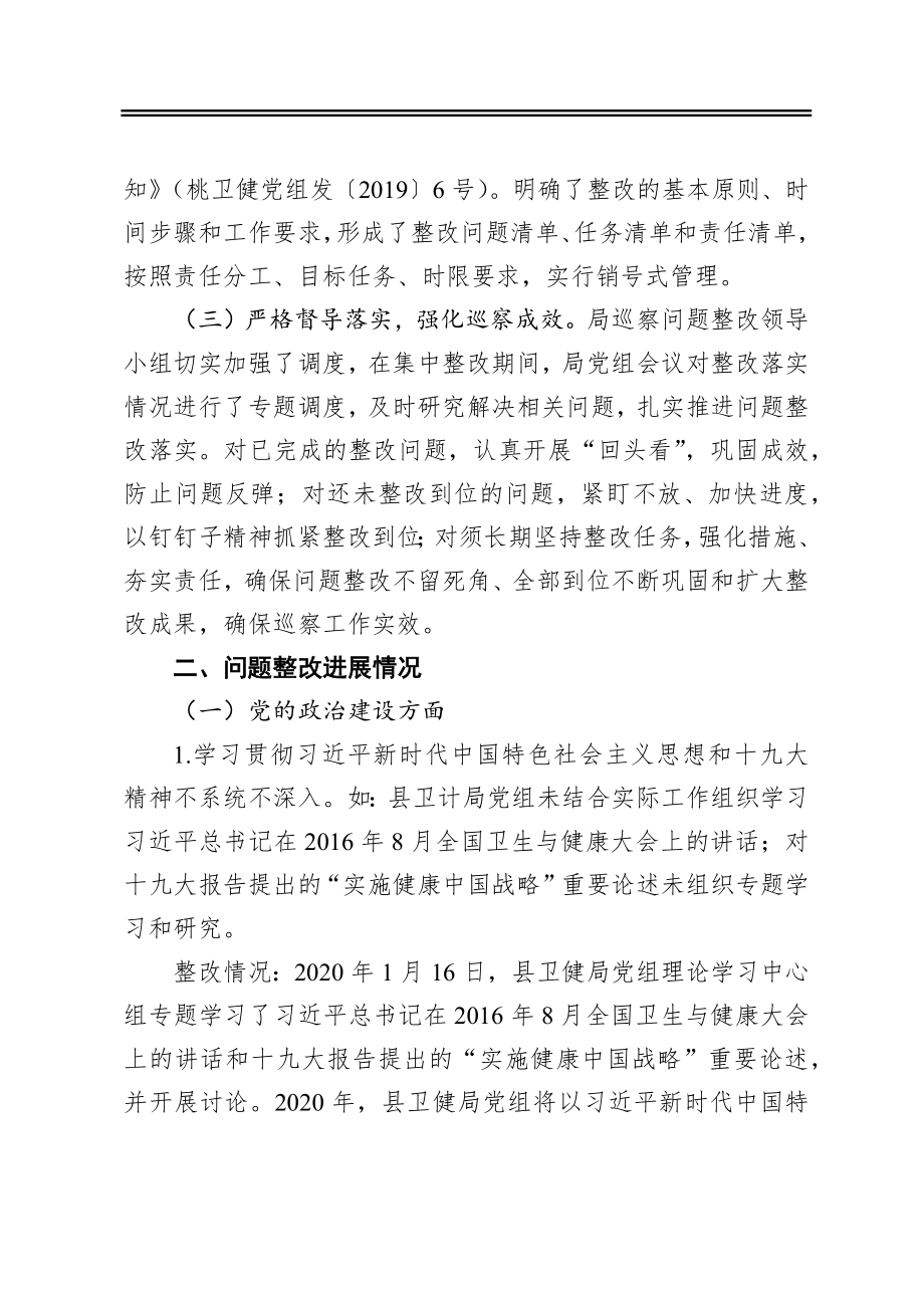 县卫生健康局党组关于巡察整改进展情况的报告.docx_第2页