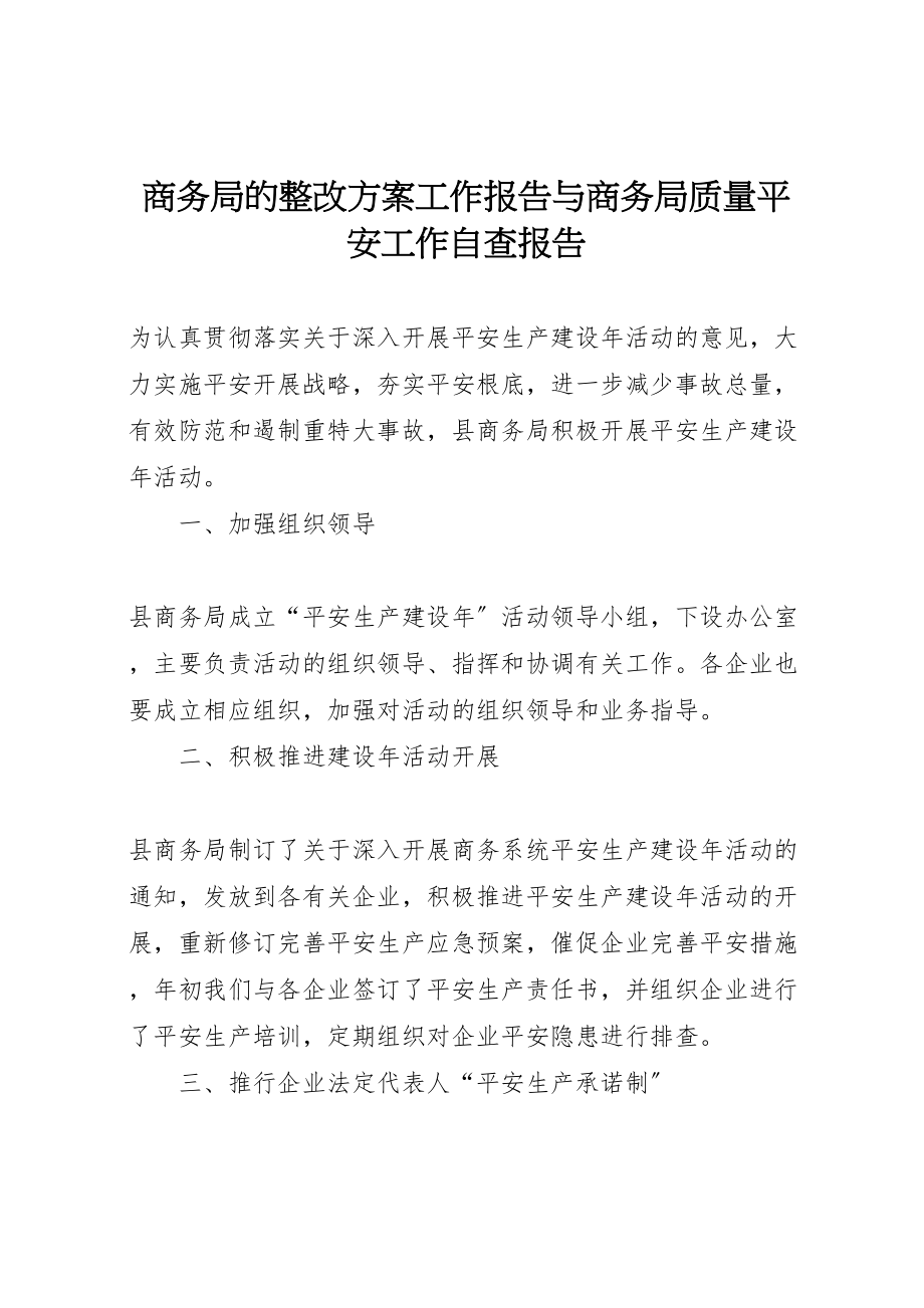 2023年商务局的整改方案工作报告与商务局质量安全工作自查报告 3.doc_第1页