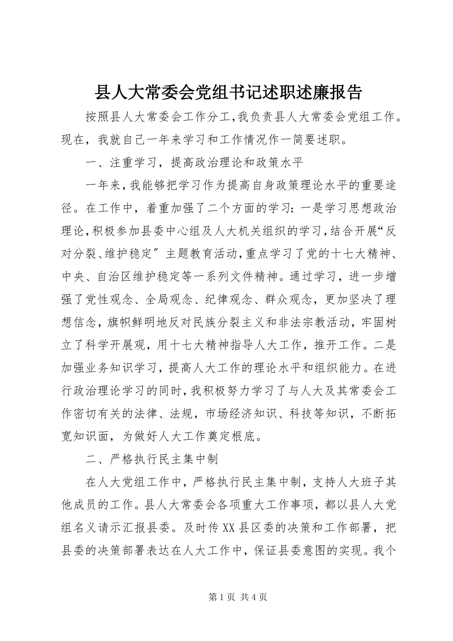 2023年县人大常委会党组书记述职述廉报告.docx_第1页