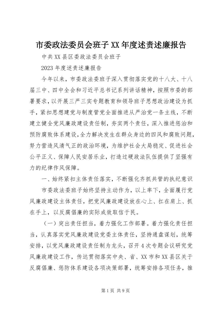 2023年市委政法委员会班子度述责述廉报告.docx_第1页