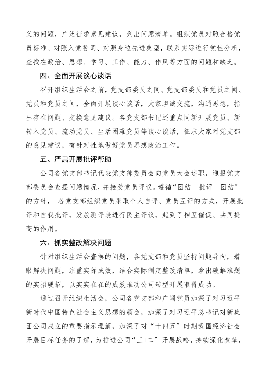 度组织生活会召开情况总结集团公司企业工作总结汇报报告范文.doc_第2页