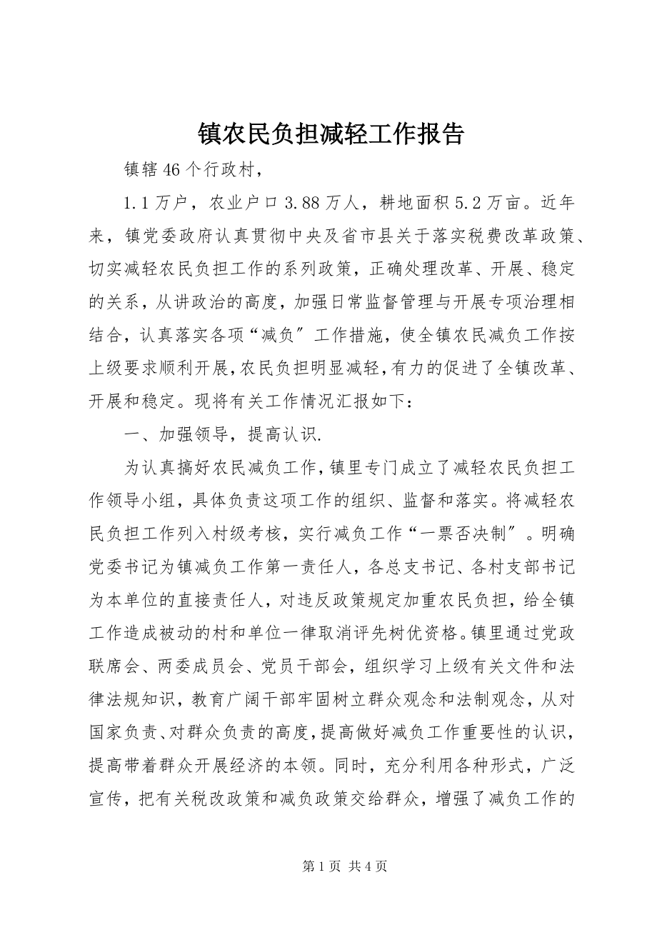 2023年镇农民负担减轻工作报告.docx_第1页