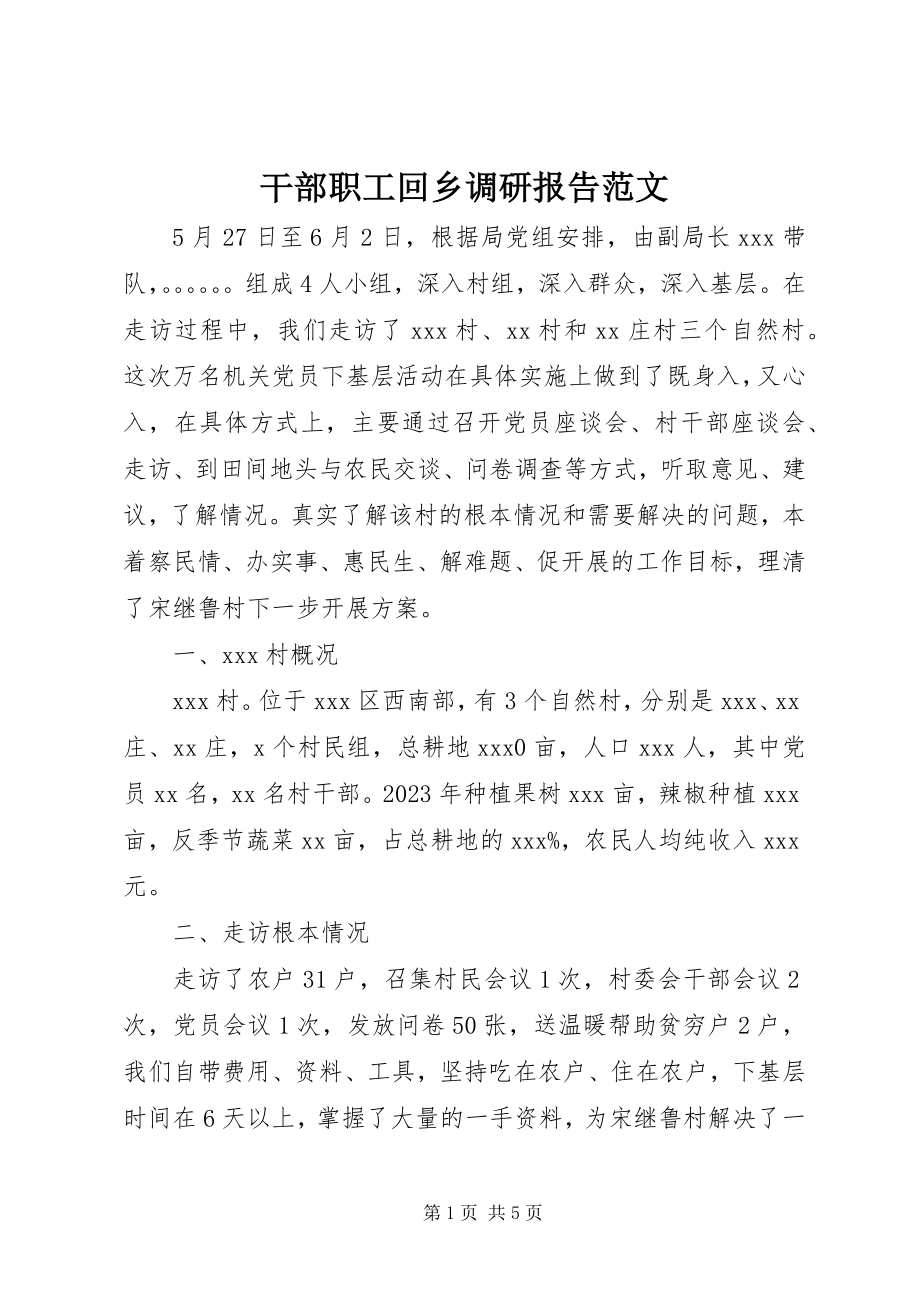 2023年干部职工回乡调研报告2.docx_第1页