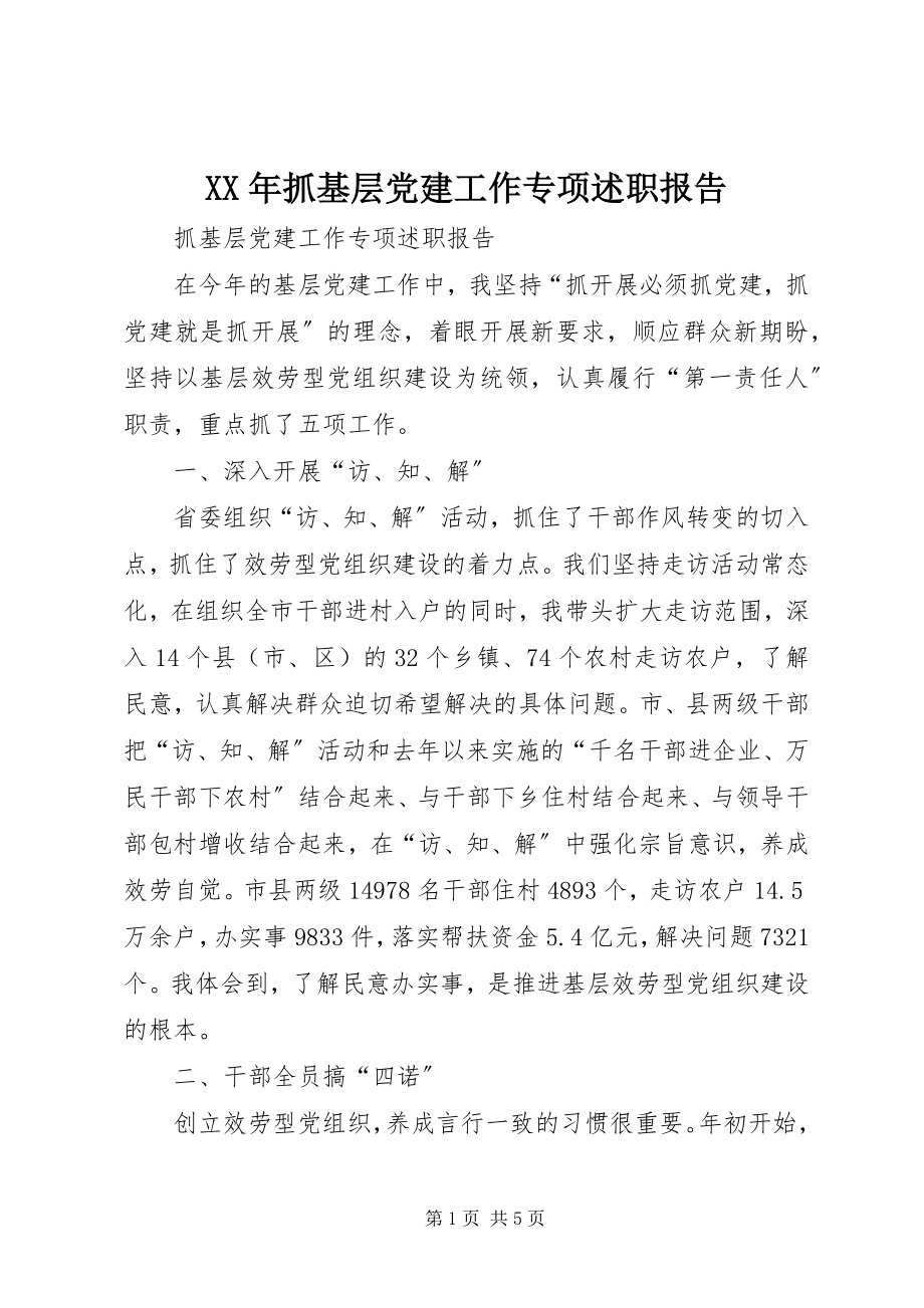 2023年抓基层党建工作专项述职报告新编.docx_第1页