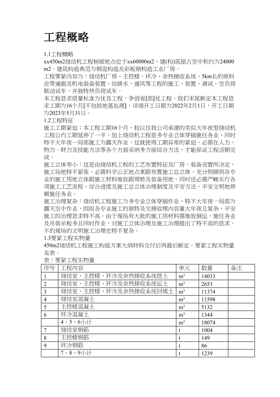 2023年建筑行业某烧结机钢混结构及彩板钢结构工业厂房施工组织设计.docx_第2页