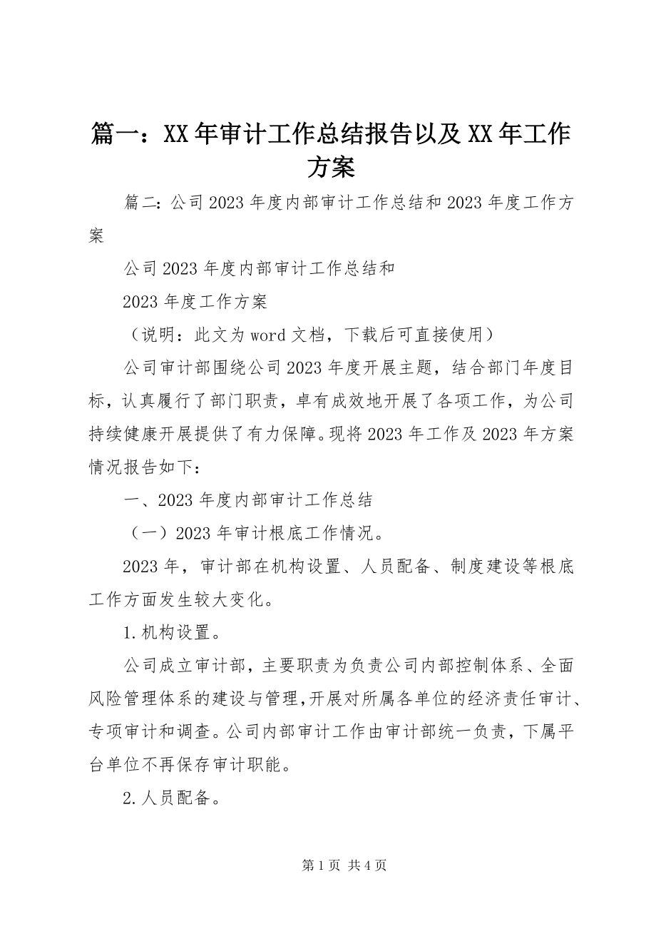 2023年审计工作总结报告以及工作计划.docx_第1页