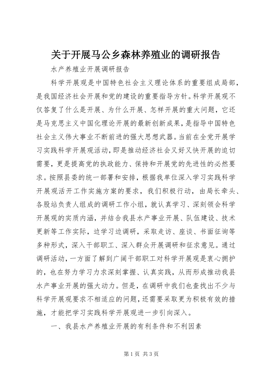 2023年发展马公乡森林养殖业的调研报告.docx_第1页