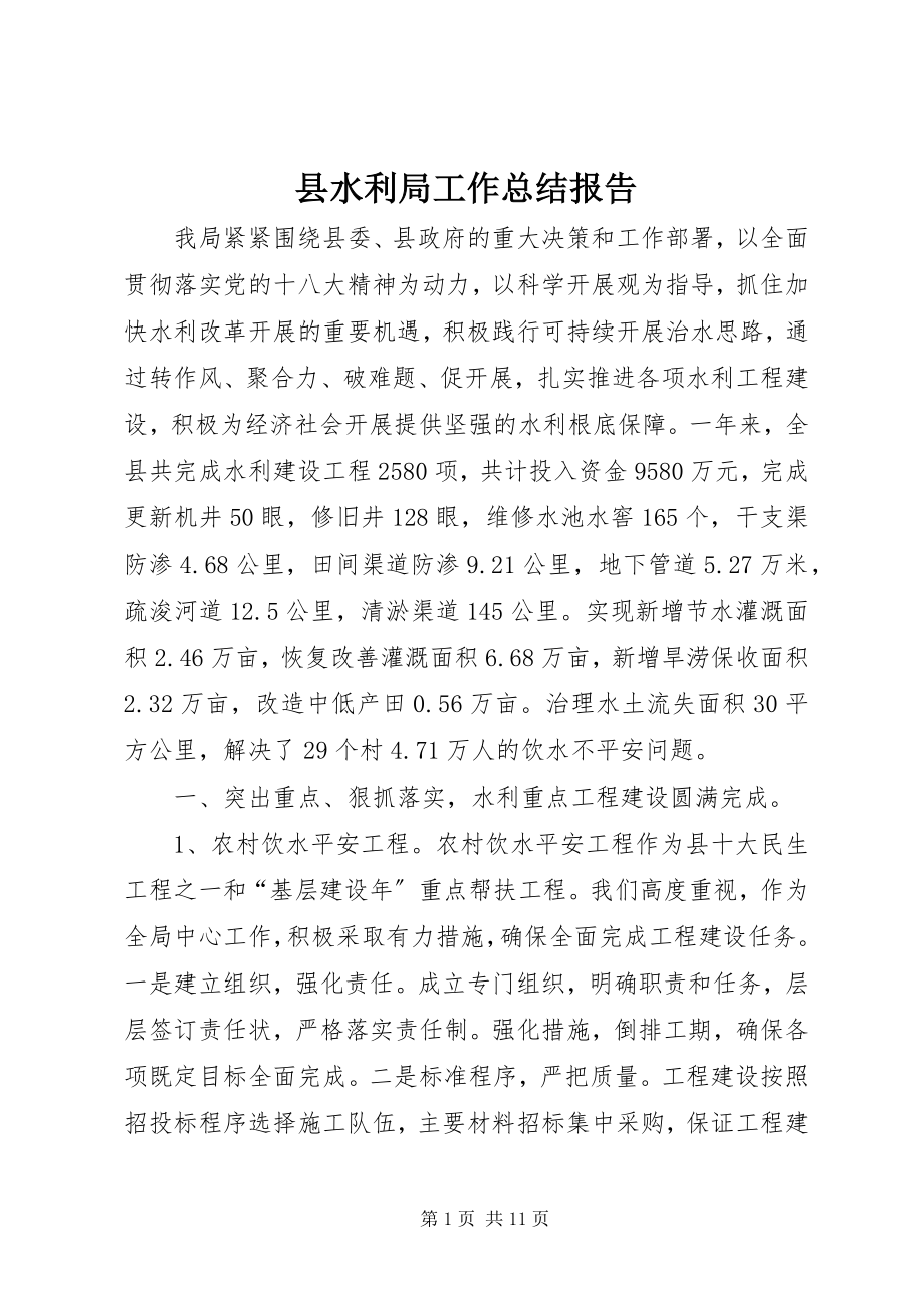 2023年县水利局工作总结报告.docx_第1页