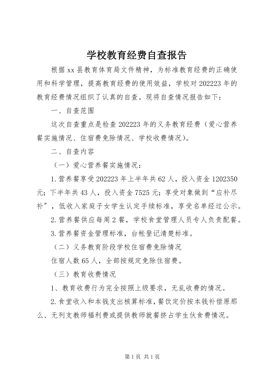 2023年学校教育经费自查报告.docx_第1页