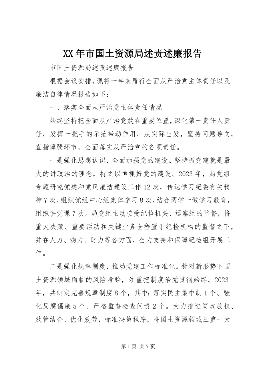 2023年市国土资源局述责述廉报告新编.docx_第1页