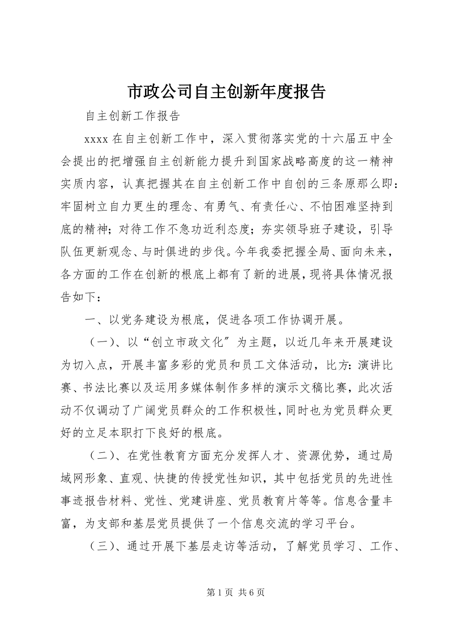 2023年市政公司自主创新年度报告.docx_第1页