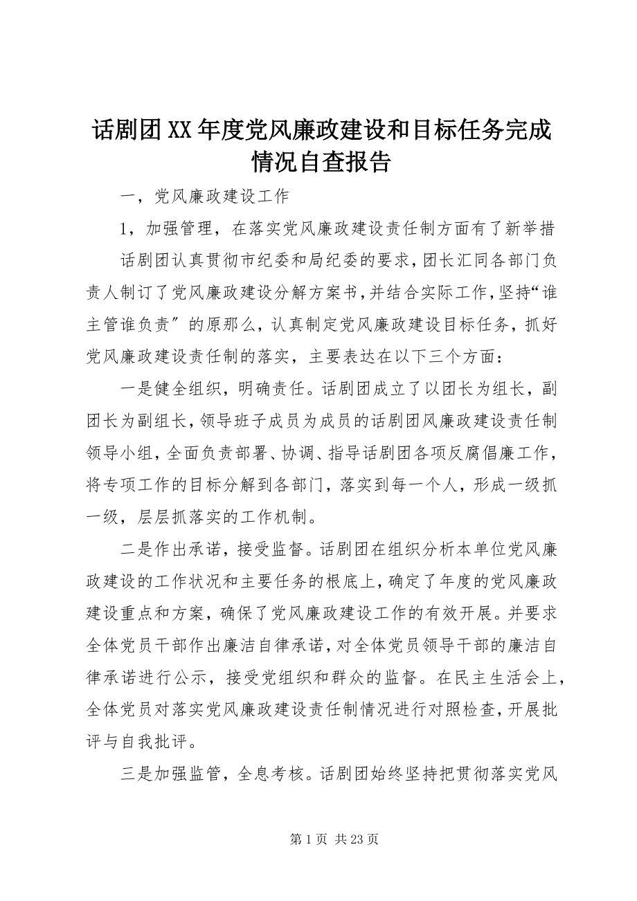 2023年话剧团度党风廉政建设和目标任务完成情况自查报告.docx_第1页