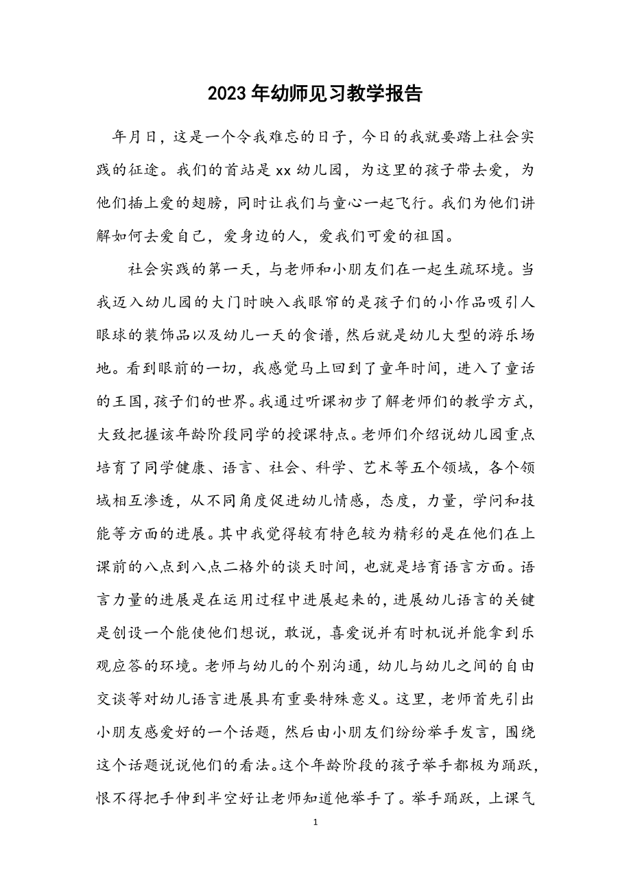 2023年幼师见习教学报告.docx_第1页