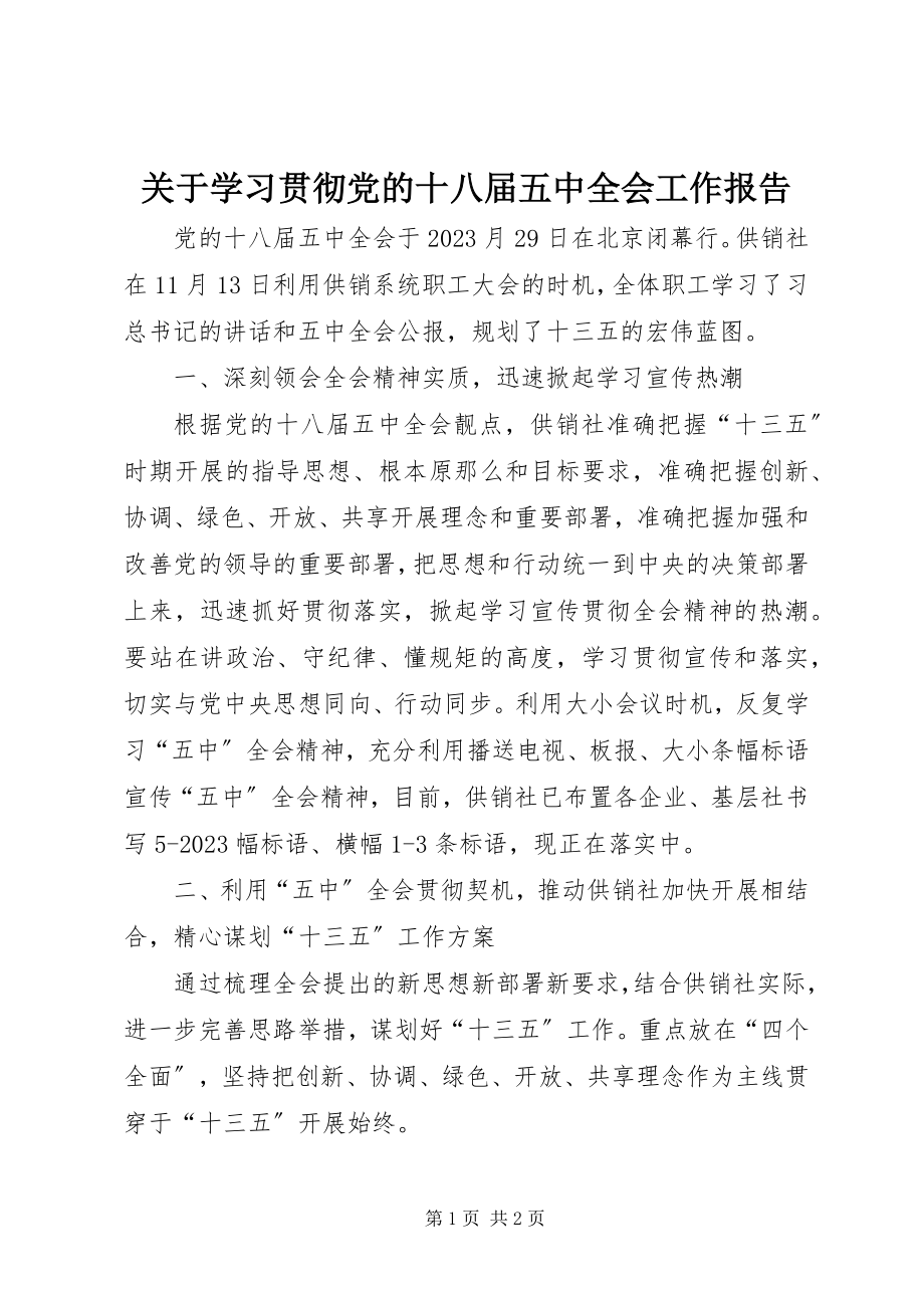 2023年学习贯彻党的十八届五中全会工作报告.docx_第1页