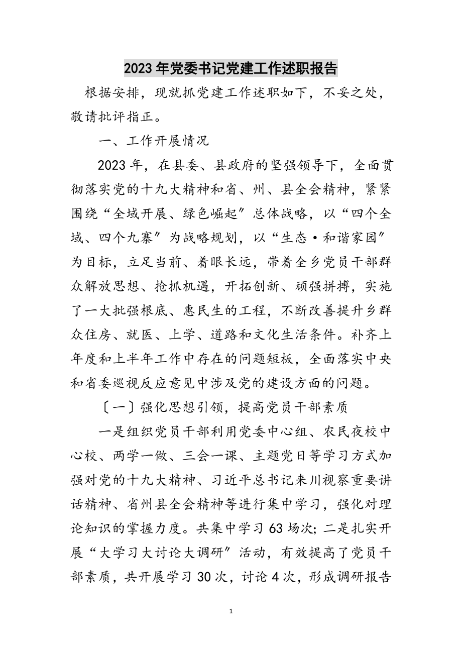 2023年年党委书记党建工作述职报告范文.doc_第1页