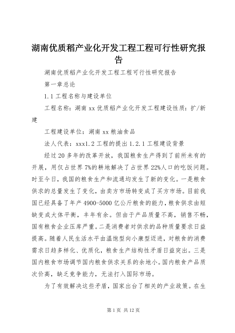 2023年湖南优质稻产业化开发工程项目可行性研究报告.docx_第1页