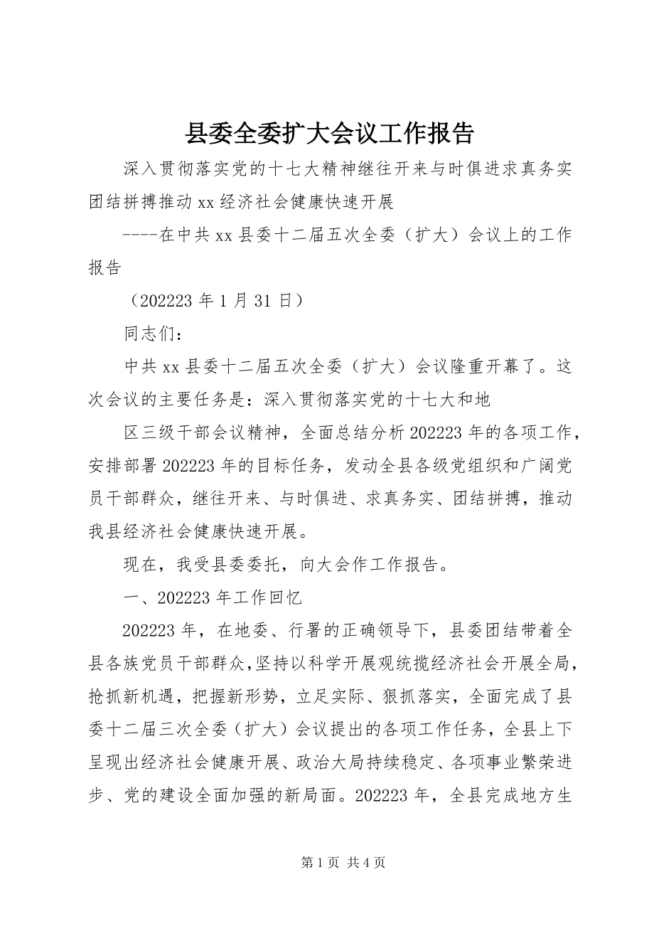 2023年县委全委扩大会议工作报告.docx_第1页