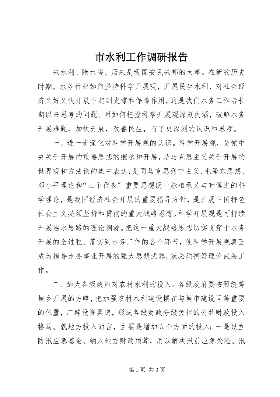 2023年市水利工作调研报告.docx_第1页