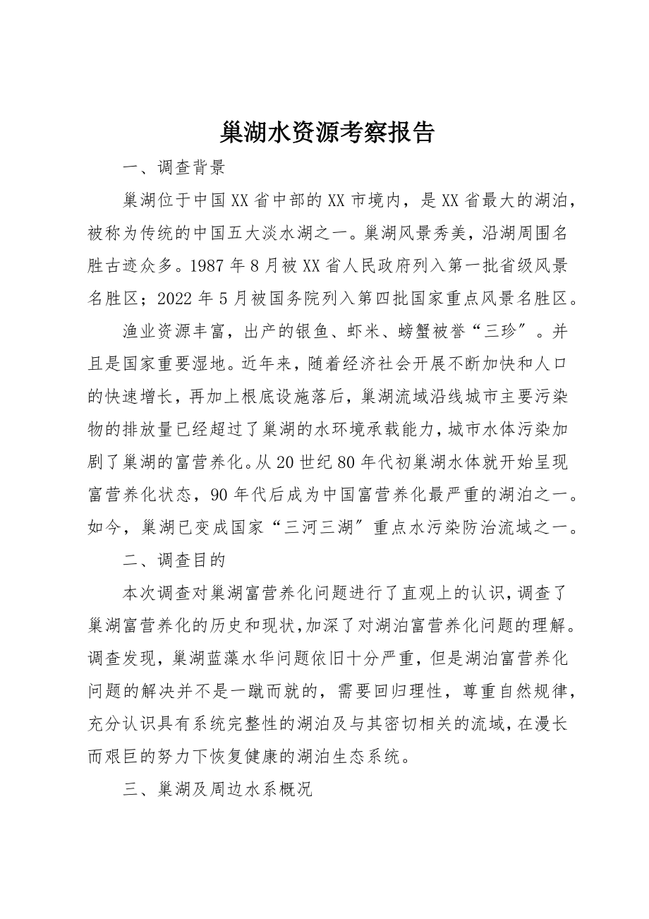 2023年巢湖水资源考察报告新编.docx_第1页