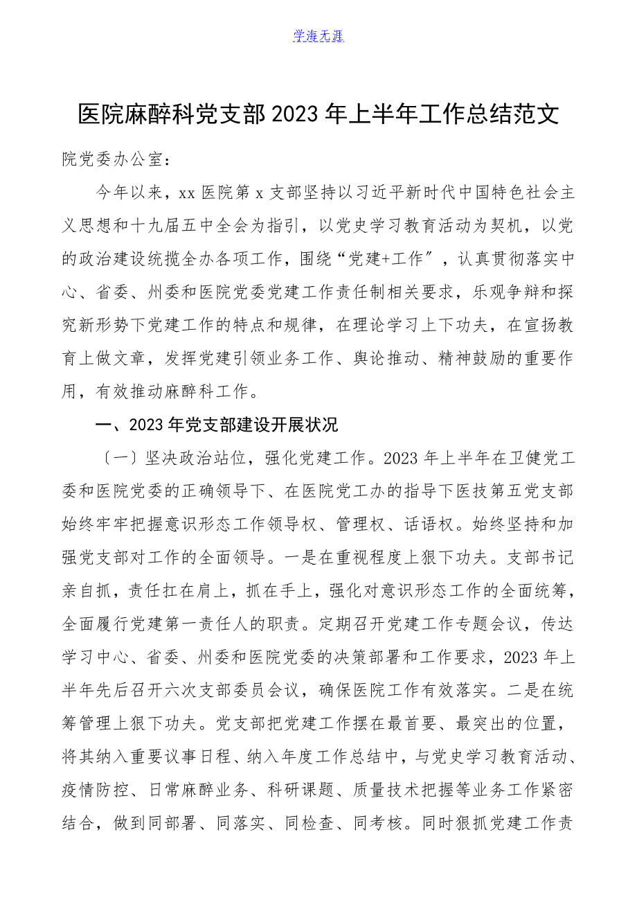 支部半年总结2023年上半年工作总结党建工作汇报报告.doc_第1页