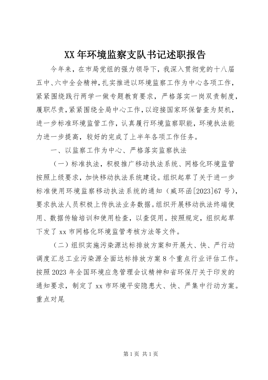 2023年环境监察支队书记述职报告.docx_第1页