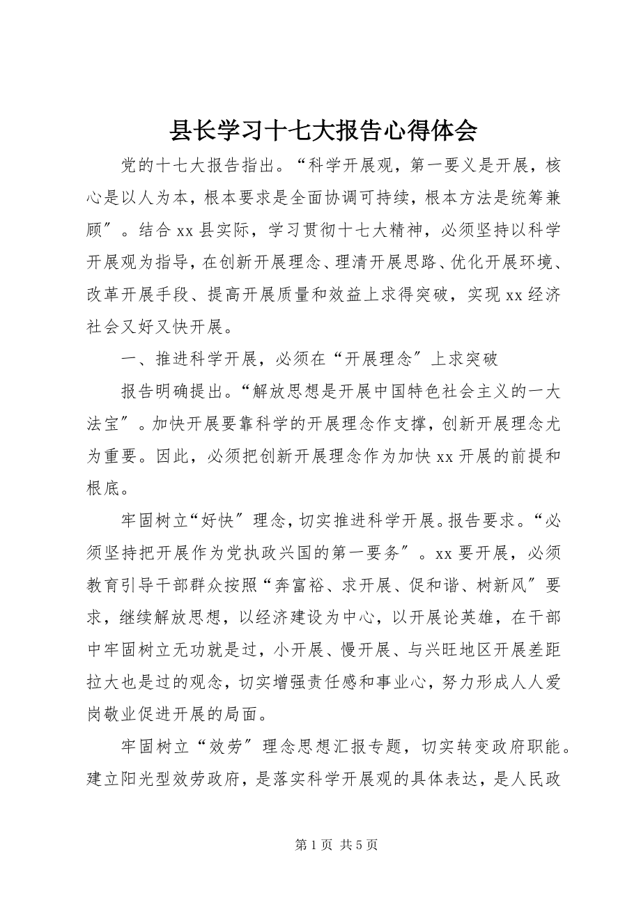 2023年县长学习十七大报告心得体会.docx_第1页