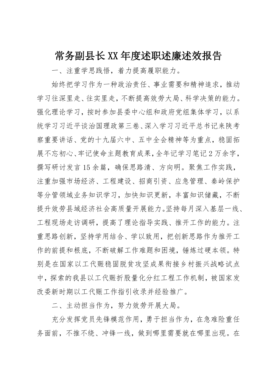 2023年常务副县长某年度述职述廉述效报告新编.docx_第1页